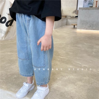 🌟Jeans🌟กางเกงเด็กหญิงใหม่ปี 2021 กางเกงขายาวเก้าแต้มสไตล์ตะวันตกสำหรับเด็กผู้หญิงกางเกงยีนส์ทรงหลวมสีอ่อนแฟชั่นเกาหลี