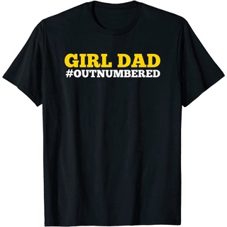 เสื้อยืดวินเทจ100%cotton เสื้อ ยืด ผ้า มัด ย้อม Mens Girl Dad Outnumbered Fathers Day Gift for Dad of Girls T-Shirt men