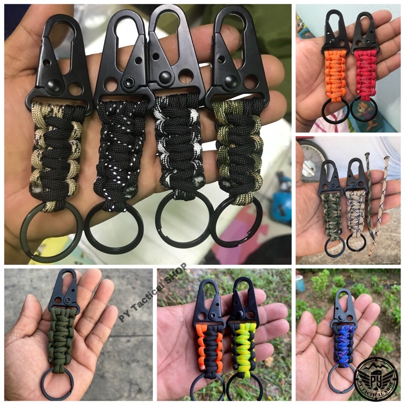 พวงกุญแจเชือกPARACORD 4mm.ตัวล็อคโลหะผสมเหล็กอย่างดี  มี2ขนาดยาว12cm.และ20cm.