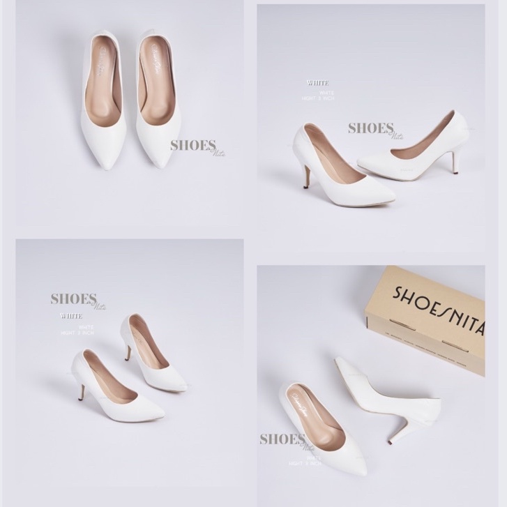 รองเท้าคัทชูส้นสูง 3นิ้ว สีขาว หัวแหลม หนังนิ่มใส่สบาย SHOESNITA