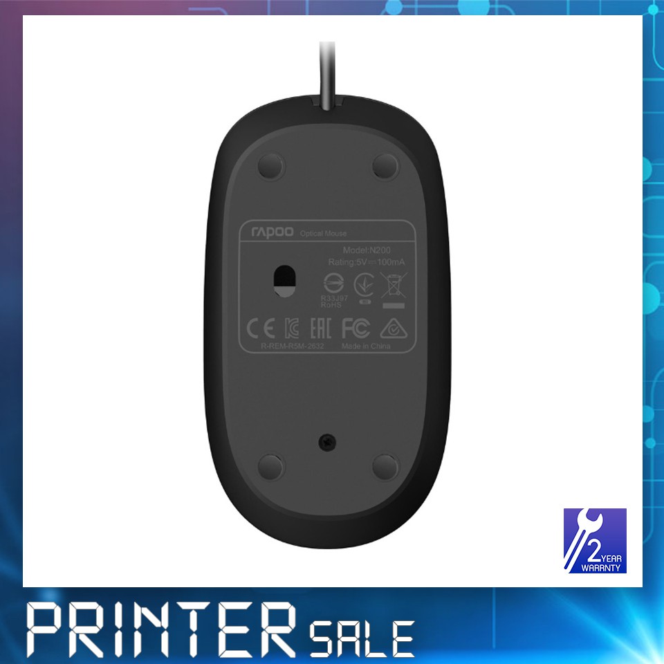 Rapoo เม้าส์มีสาย N200 Wired Optical Mouse (MSN200-BK) #4