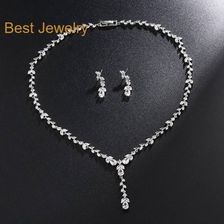 Best Jewelryเซ็ตสร้อยคอต่างหูเพชร CZ เกรด 8A ชุดสร้อยคอชุดสำ…
