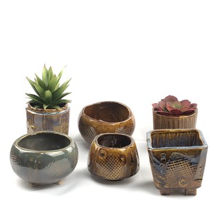 กระถางเซรามิค งานศิลปะ handcraft เคลือบพิเศษไม่ซ้ำใคร! CR