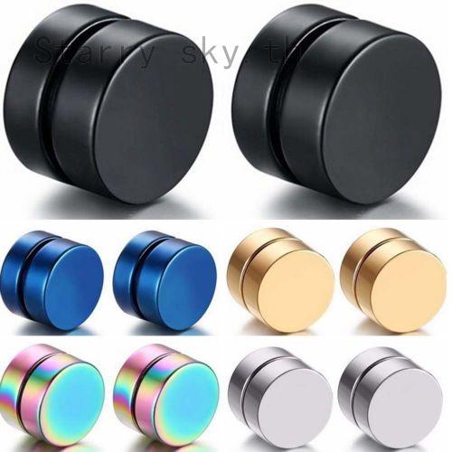 Men Stainless Steel Magnetic Clip On Ear Stud Earrings No Piercing Cocktail Hot