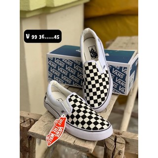 รองเท้าผ้าใบผู้ชาย-ผู้หญิง  checkerboard slip on(ควร+1size)