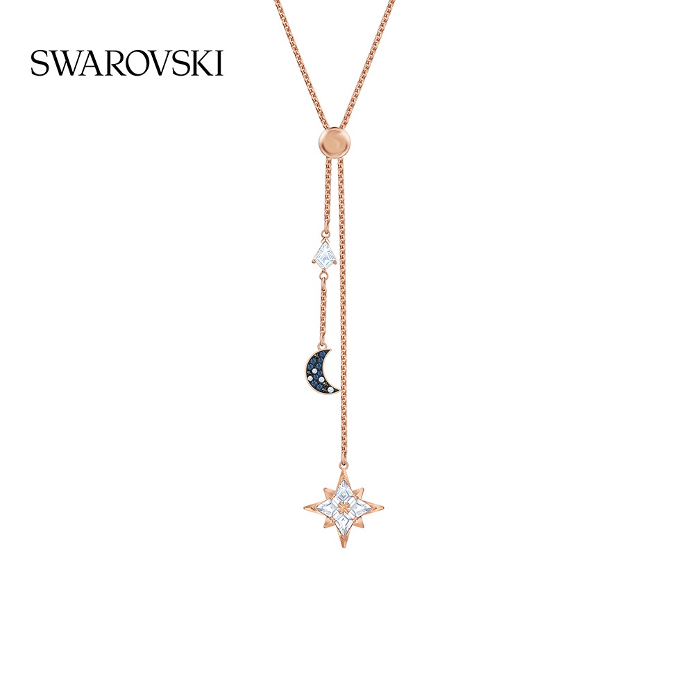 Swarovski SWAROVSKI สัญลักษณ์ดาวและดวงจันทร์ สว่าง สร้อยคอ ของขวัญ สําหรับเด็กผู้หญิง เครื่องประดับ