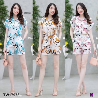GN17973 Set 2 ชิ้น เสื้อเชิ้ตแขนเบิ้ล + กางเกงขาสั้น