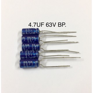 10ชิ้น 4.7UF 63V BP 85’c size 5x11 mm.  แบบไม่มีขั้ว ยี่ห้อElna คาปาซิเตอร์ ตัวเก็บประจุ Capacitor ใหม่แท้ คุณภาพเต็ม