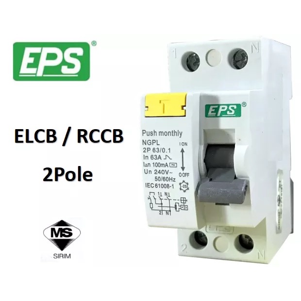 EPS 40A / 63A 2 POLE 100mA ELCB / RCCB (ได้รับการอนุมัติ)