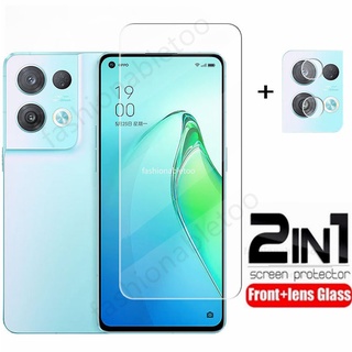 2 in 1 ฟิล์มกระจกนิรภัยกันรอยหน้าจอ กันรอยเลนส์กล้อง ด้านหลัง สําหรับ Oppo Reno 8 pro plus 8pro+ 8proplus 8 lite 8lite 8z Reno8 pro Reno8pro 4G 5G