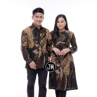 Maura Couple - Sania Ruffle Batik Couple Ori Ndoro Jowi DNT Batik Couple Warranty Betel Leaf Tops Women Tunic Button Front Batik Men Long Sleeve Shirts Sarimbit Batik Office Uniforms