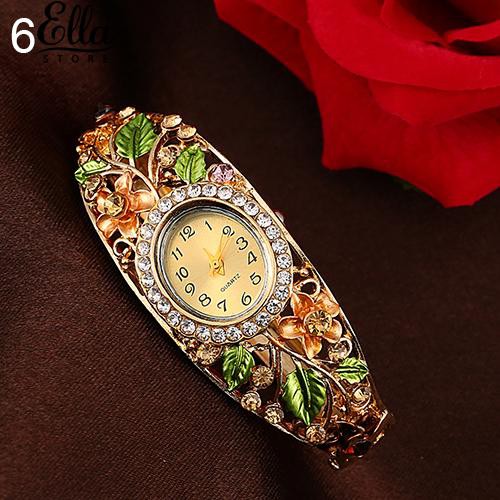 ellasstore กำไลข้อมือนาฬิกา ลายดอกไม้ ประดับคริสตัล สําหรับผู้หญิง