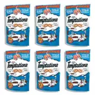 ขนมแมว รสเซเวอรี่แซลมอน สำหรับแมวโต อายุ 1 ปีขึ้นไป 85g (6 ซอง)Whiskas Temptations Savoury Salmon Flavor 85g (6 Units)