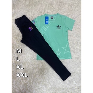 set2ชิน ผู้หญิงเสื้อแขนสั้นคอกลมกางเกงเล็กกิ้ง T-shirt and legging SP 074