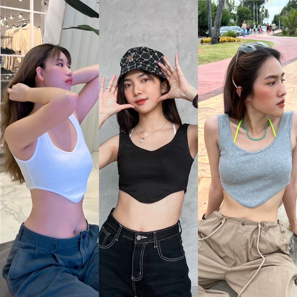 พร้อมส่ง เสื้อกล้ามครอป คอวีลึก ลายม้าลาย - lime.sour - ThaiPick