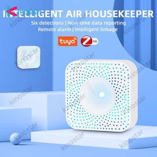 ~ ใหม่~ Tuya Zigbee 6 In 1 เครื่องตรวจจับอุณหภูมิ ความชื้น Pm2.5 ฟอร์มาลดีไฮด์ Voc Co2