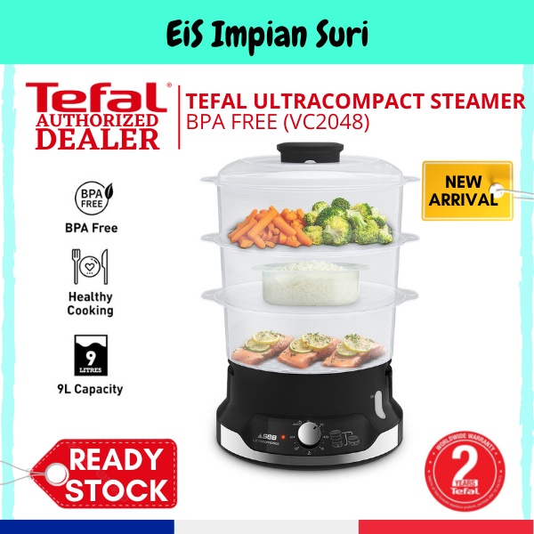 Tefal หม้อนึ่งอาหารขนาดกะทัดรัดพิเศษ BPA Free (VC2048) เครื่องนึ่งไฟฟ้า Kukusan Elektrik Pengukus Ma