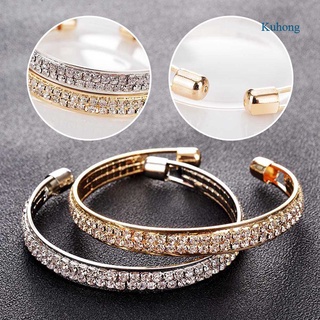 กําไลข้อมือ Kuhong Gold Or Silver Tone ประดับไรน์สโตนสําหรับผู้หญิง Akjrw