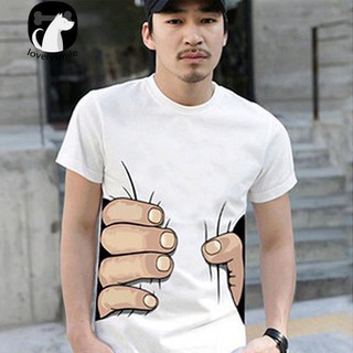 เสื้อยืดแขนสั้นสีขาวรุ่น Summer Hand 3D พิมพ์ลายรอบแขนสั้น