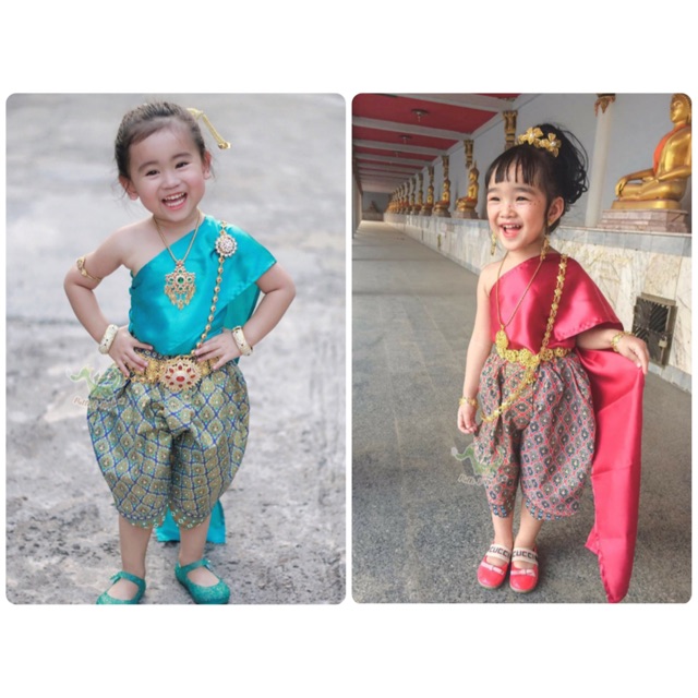 ชุดไทยเด็กหญิง รุ่นสไบ+โจงกระเบนพิมพ์ทอง