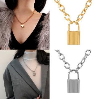 [Ready Stock] Rock Choker Lock Necklace Layered Chain With Lock Pendant Necklace