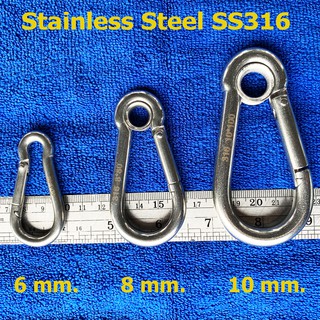 Spring Snap Hook Stainless steel SS316 Marine Grade ห่วงแขวนพวงกุญแจแบบสปริง เปิด ปิด สแตนเลส316ขนาด 6-8-10 มิล