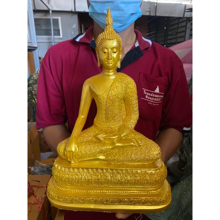 พระปางสะดุ้งมาร พระสดุ้งมาร สีทองฐานลายพิกุล กว้าง 11 นิ้ว สูง 17 นิ้ว