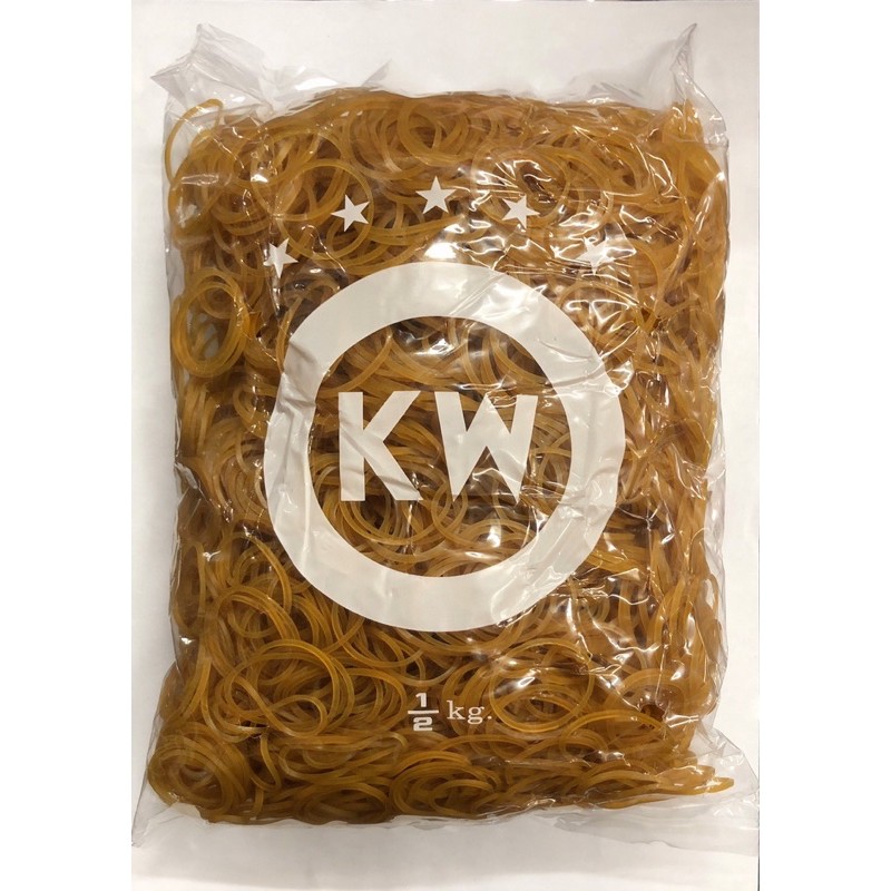 หนังยาง ยี่ห้อ KW วงเล็ก สีเหลือง บรรจุ 0.5 กิโลกรัม