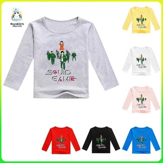 【COD】Squid Game เสื้อผ้าเสื้อยืดเด็ก เด็กแขนยาว ลายการ์ตูน ท็อปส์