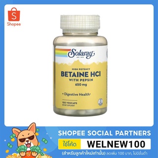 Solaray, High Potency Betaine HCL with Pepsin, 650 mg, 100 VegCaps