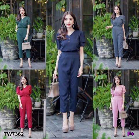 B7362 Set 2 ชิ้น เสื้อแขนตุ๊กตาแต่งกระดุม+กางเกงขายาว Set of 2 pieces. Doll sleeve shirt with button