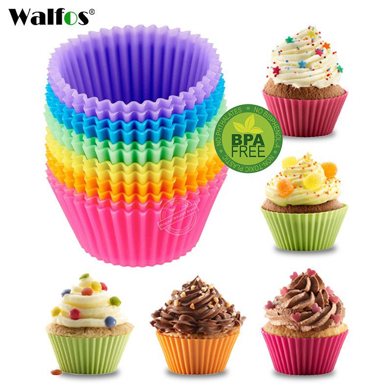Walfos 1 ชิ้นซิลิโคนเบเกอรี่คัพไลเนอร์มัฟฟินแม่พิมพ์นำมาใช้ใหม่คัพเค้กแม่พิมพ์ถ้วย
