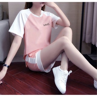 ►NEW◄ชุดเซทเสื้อกางเกง เสื้อยืดคอกลม เสื้อลำลอง โอเวอร์ไซส์ สีชมพู รหัสSet2