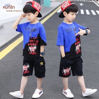 💖KiKio💖&lt;set&gt;ชายฤดูร้อนแขนสั้นชุดผ้าฝ้ายเด็กใหม่ฤดูร้อนบางเสื้อยืดชายวัยกลางคนเด็กเสื้อผ้าเด็กอินเทรนด์
