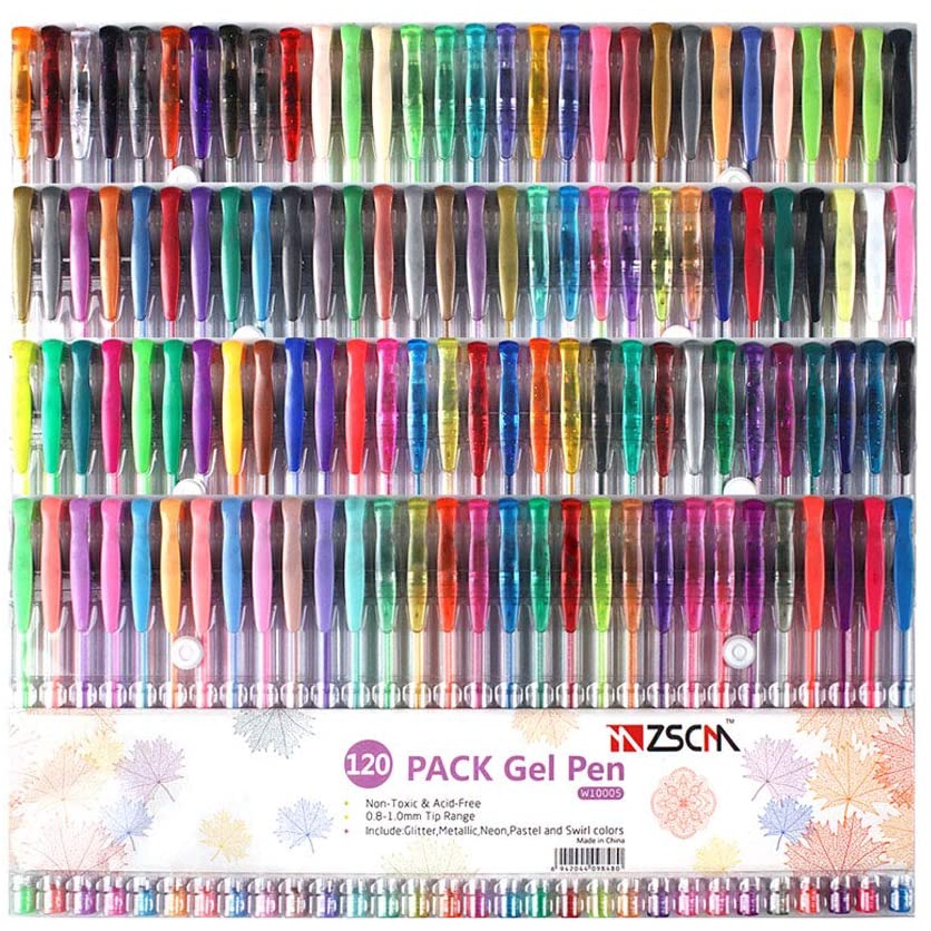 120 Colors ZSCM Glitter Sparkle Gel Pen Set Colored Art Markers Ink