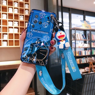 เคสโทรศัพท์มือถือ VIVO X80 / X80 Pro / X70 / X70 Pro 5G Phone Case with Hand Strap + Neck Rope Lovely Cute Doraemon Doll Stand Holder Cartoon Softcase Back Cover เคส VIVOX80 X80Pro Handphone Casing