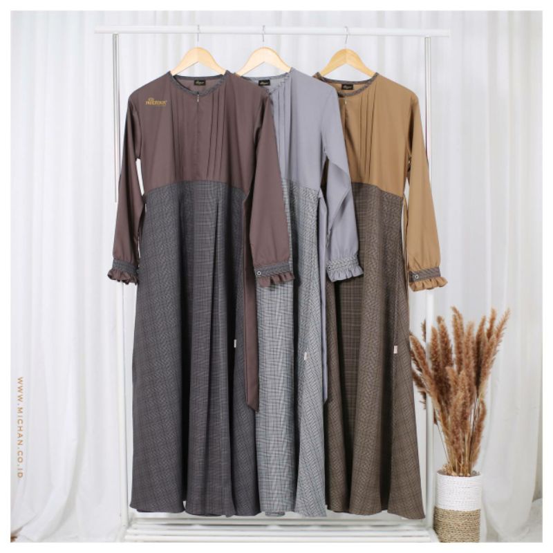 MALA DRESS MICHAN HIJAB ORI MALA SQUARE LINEN Gamis Plaid Motif Casual Syari
