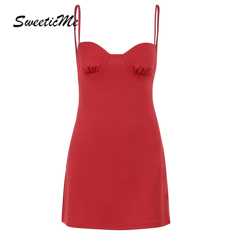 Sweeticme ใหม่ ชุดเดรสลําลอง เปิดหลัง สีพื้น เซ็กซี่ แฟชั่นสําหรับสตรี 2022