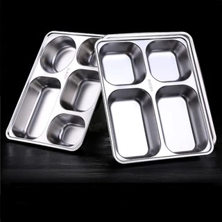 ถาดหลุมสแตนเลส มีฝาปิด กล่องข้าว ถาดหลุม 3 หลุม 4 หลุม และ 5 หลุม(ขนาดใหญ่) 28x22.5x4.5cm