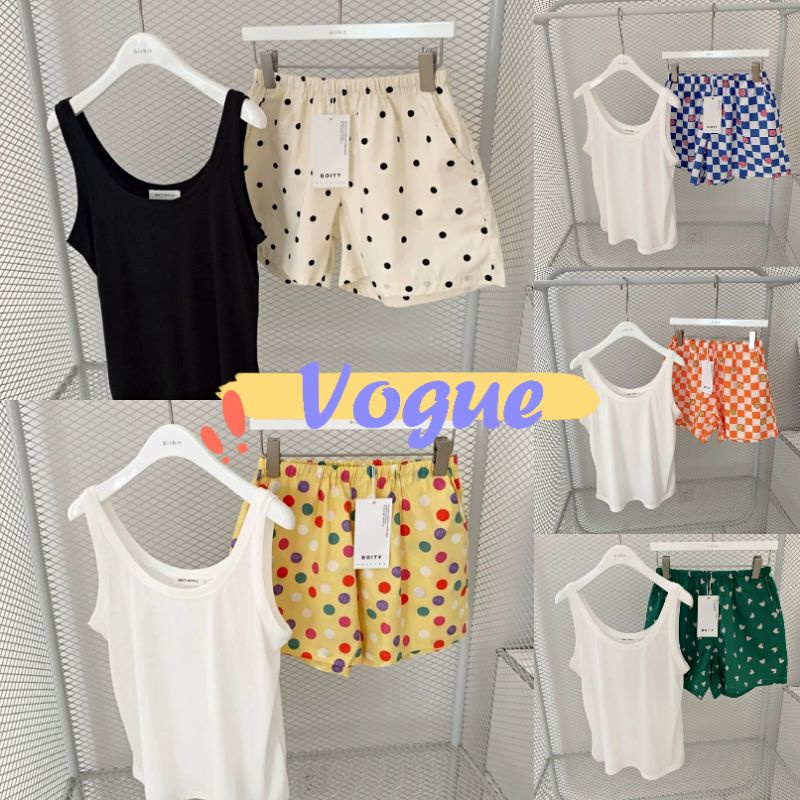 Vogue​ ​พร้อมส่ง​ ​ ชุดนอน เสื้อกล้าม+กางเกงขาสั้น ผ้านิ่มใส่สบาย ลายน่ารัก (DX-SetSY-07)​ -N