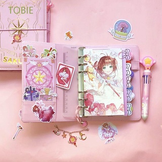 Tobie สมุดโน๊ตไดอารี่ แพลนเนอร์ ลายใบไม้ ดอกซากุระ สีชมพู 6 รู สไตล์ญี่ปุ่น