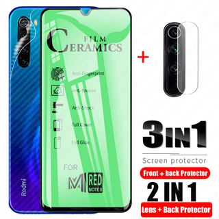 Xiaomi Mi Redmi Note 7 8 9 Pro 9s 8A 7A 6A 9T กระจกนิรภัยเลนส์กล้อง+ฟิล์มใสรอบตัวเครื่องด้านหลังของ+กันรอยหน้าจอฟิล์มเซรามิกกาวเต็มนุ่ม