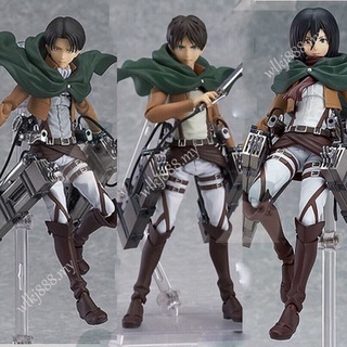 โมเดลฟิกเกอร์ Attack on Titan Levi Mikasa Eren Ackerman Pvc Figma 213 207 203 ของเล่นสําหรับเด็ก และผู้ใหญ่