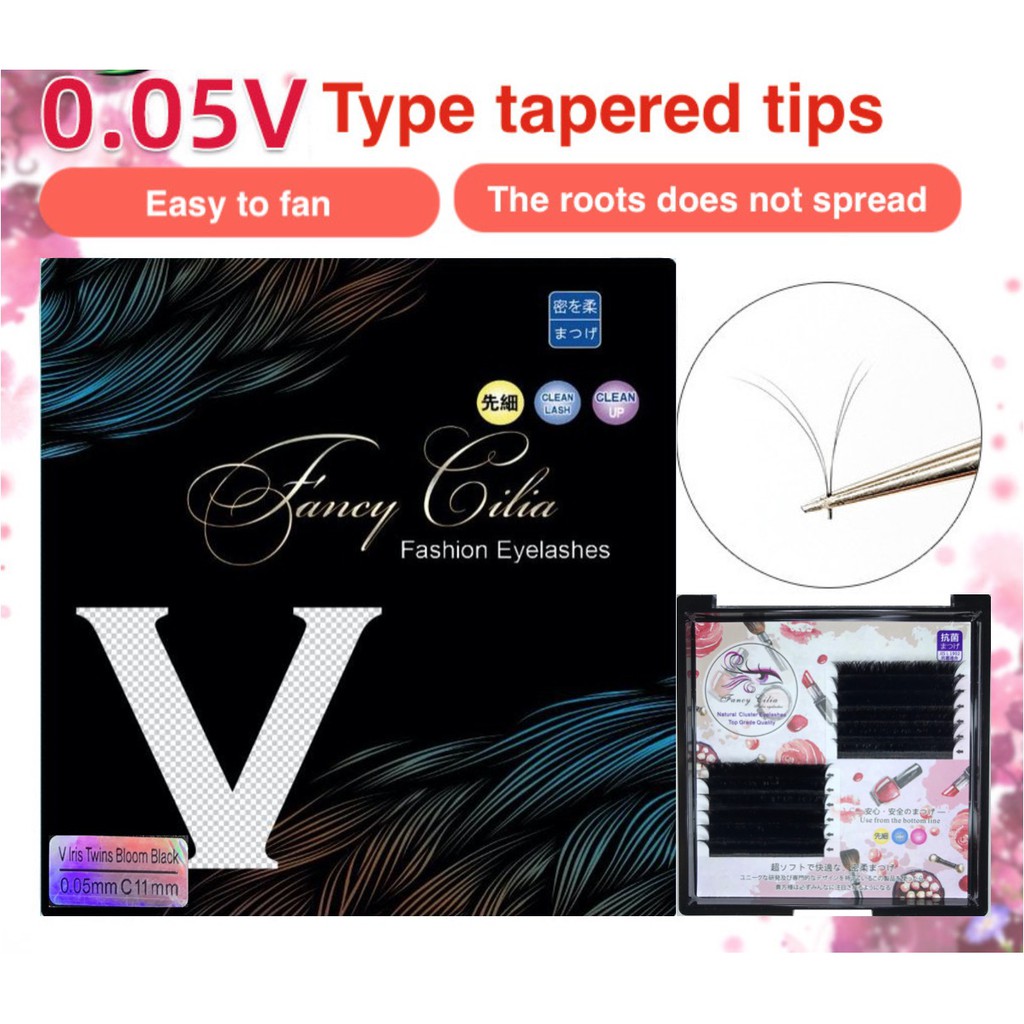 V type Tapered Eyelashes auto blooming eyelash extension Curl C 0.05mm ...