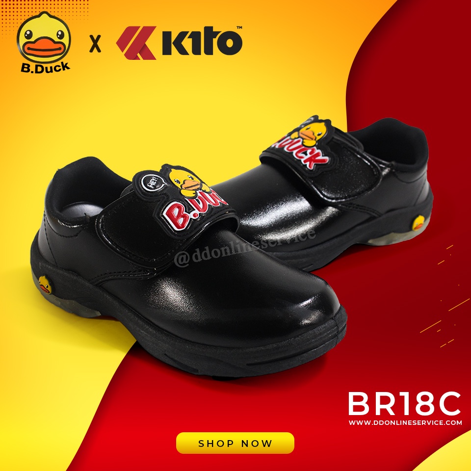 ลดหนัก เน้นหมด รองเท้านักเรียนเด็กผู้ชาย KITO รุ่น BR18 รองเท้าหนังสีดำ ใส่สบาย สายแบบแปะ