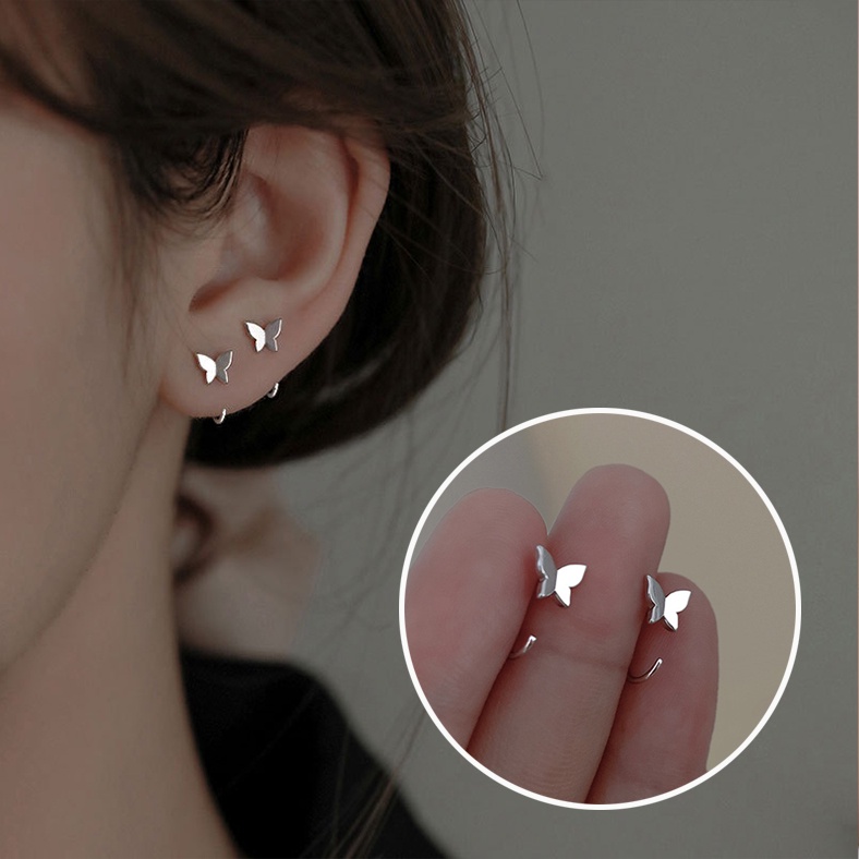 Silver Butterfly Clip Earrings for Women