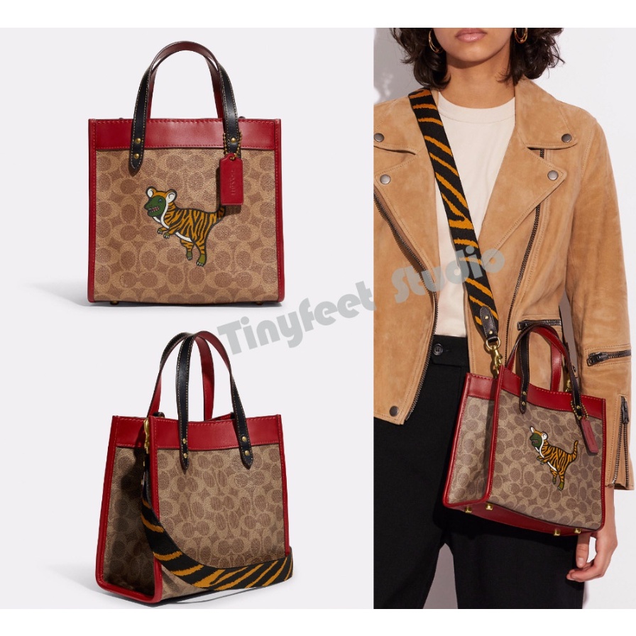 Coach C7767 Field 22 Signature Coated Canvas Tiger Rexy Tote Women Crossbody Shoulder Shopping Sling Bag . กระเป๋า