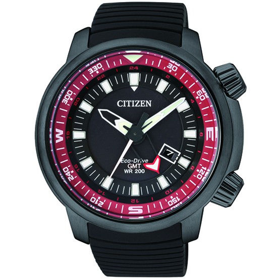 ﻿Citizen Eco-Drive GMT Diver's 200M Men's Watch นาฬิกาข้อมือสุภาพบุรุษ  Black Stainless Strap  รุ่น 