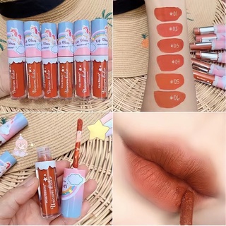 70021-03 ลิปกลอสยูนิคอร์น ลิปแมท Lip kiss beauty Unicorn color long lasting lip gloss สีโทนส้มอ