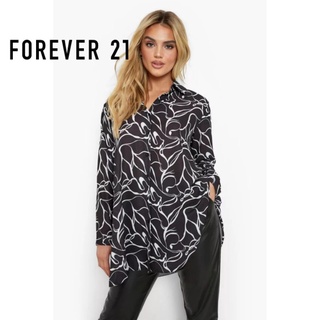 Forever 21: Black graphic Art Tie-neck oversized  Shirt